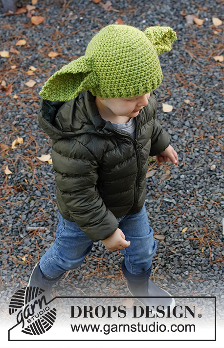 Green Ears / DROPS Children 37-23 - Crocheted hat with large ears for children in DROPS Snow. Sizes 1 - 8 years. Theme: Halloween.