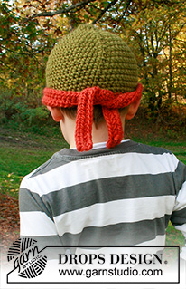 Pizza Ninja / DROPS Children 37-24 - Gorro-Ninja a ganchillo con máscara para niños en DROPS Snow. Tallas 1 – 8 años. Tema: Halloween.
