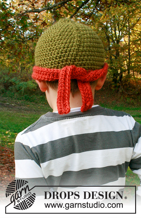 Pizza Ninja / DROPS Children 37-24 - Gorro-Ninja a ganchillo con máscara para niños en DROPS Snow. Tallas 1 – 8 años. Tema: Halloween.