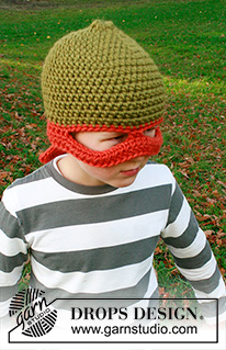 Pizza Ninja / DROPS Children 37-24 - Gorro-Ninja a ganchillo con máscara para niños en DROPS Snow. Tallas 1 – 8 años. Tema: Halloween.