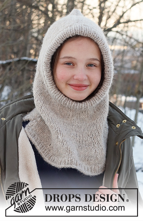 Warm Snuggles Kids / DROPS Children 37-27 - Knitted hat / balaclava for children in DROPS Karisma and DROPS Brushed Alpaca Silk. The piece is worked in stockinette stitch with ribbed edging. Sizes 12/18 months to 12 years.