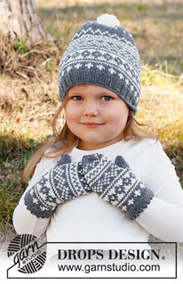 North Star Set / DROPS Children 37-3 - Strikket hue og vanter til børn i DROPS Merino Extra Fine. Hele sættet strikkes med nordisk mønster. Størrelse 2 – 12 år.