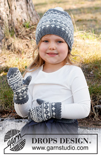 North Star Set / DROPS Children 37-3 - Strikket hue og vanter til børn i DROPS Merino Extra Fine. Hele sættet strikkes med nordisk mønster. Størrelse 2 – 12 år.