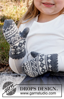 North Star Set / DROPS Children 37-3 - Strikket hue og vanter til børn i DROPS Merino Extra Fine. Hele sættet strikkes med nordisk mønster. Størrelse 2 – 12 år.