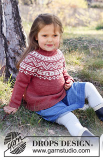Lillesand Jumper / DROPS Children 37-5 - Maglione per bambini lavorato ai ferri in DROPS Karisma. Lavorato dall’alto in basso, con sprone rotondo e motivo nordico. Taglie: 2 – 12 anni.
