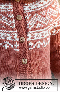 Lillesand / DROPS Children 37-6 - Chaqueta de punto para niños en DROPS Merino Extra Fine. La pieza está tejida de arriba para abajo, con canesú redondo y patrón de jacquard nórdico en el canesú. Tallas 2 – 12 años.
