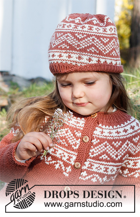Lillesand Hat / DROPS Children 37-7 - DROPS Merino Extra Fine lõngast kootud põhjamaade mustriga laste müts 2 kuni 12 aastasele