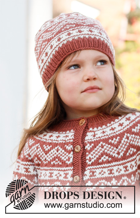 Lillesand Hat / DROPS Children 37-7 - DROPS Merino Extra Fine lõngast kootud põhjamaade mustriga laste müts 2 kuni 12 aastasele