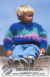 Bergen Mist / DROPS Children 4-2 - Harlequin pattern sweater in DROPS Melody og DROPS Vienna.