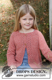 Butterfly in Fall / DROPS Children 40-21 - Gilet tricoté de haut en bas pour enfant en DROPS Sky, avec point ajouré et manches marteau. Du 3 au 14 ans.