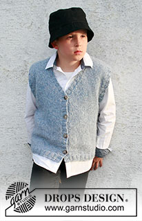 Spring Creek Vest / DROPS Children 40-25 - Stickad väst till barn i DROPS Air. Arbetet stickas i slätstickning med v-hals och kanter i resår. Storlek 3 till 14 år.