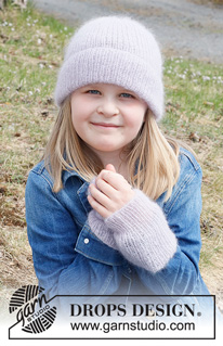 Sweet Attitude / DROPS Children 40-27 - Stickad mössa och pulsvärmare till barn i 2 trådar DROPS Kid-Silk i resår.
Storlek 2 - 12 år. 
