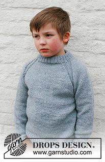 Strand Jumper / DROPS Children 40-3 - Sweter dziecięcy na drutach, przerabiany od góry do dołu, z podwójnym wykończeniem dekoltu i reglanowymi rękawami, z włóczki DROPS Alaska. Od 2 do 12 lat.