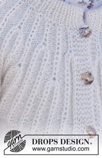 Forest Vines Kids Cardigan / DROPS Children 40-8 - Gebreid vest voor kinderen in DROPS Flora en DROPS Kid-Silk. Het werk wordt van boven naar beneden gebreid, met dubbele hals, ronde pas en structuurpatroon met Patentsteken op de pas. Maten 2 tot 12 jaar.