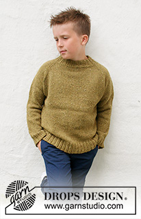 Just in Tweed / DROPS Children 40-9 - Strikket bluse til børn i DROPS Soft Tweed. Arbejdet strikkes oppefra og ned med raglan. Størrelse 3-14 år.