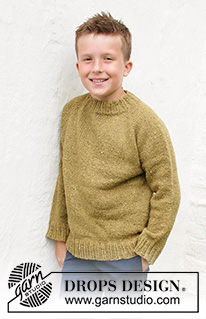 Just in Tweed / DROPS Children 40-9 - Strikket bluse til børn i DROPS Soft Tweed. Arbejdet strikkes oppefra og ned med raglan. Størrelse 3-14 år.