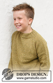 Just in Tweed / DROPS Children 40-9 - Strikket bluse til børn i DROPS Soft Tweed. Arbejdet strikkes oppefra og ned med raglan. Størrelse 3-14 år.