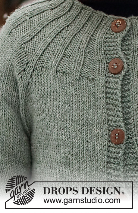 First Leaf Jacket / DROPS Children 41-10 - Strikket jakke til barn i DROPS BabyMerino. Arbeidet strikkes med vrangbord og raglan, ovenfra og ned. Størrelse 2 til 12 år.