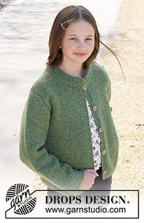 Fresh Lime Jacket / DROPS Children 41-11 - Strikket jakke i DROPS Air. Arbejdet strikkes i glatstrik med dobbelt halskant. Størrelse 2 – 12 år.