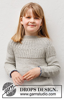 Hermine / DROPS Children 41-14 - Strikket bluse til børn i DROPS Alpaca. Arbejdet strikkes oppefra og ned med rundt bærestykke, strukturmønster og patentmasker på bærestykket. Størrelse 2 til 12 år.