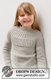 Hermine / DROPS Children 41-14 - Strikket bluse til børn i DROPS Alpaca. Arbejdet strikkes oppefra og ned med rundt bærestykke, strukturmønster og patentmasker på bærestykket. Størrelse 2 til 12 år.