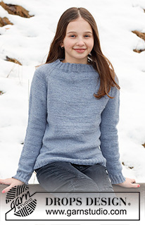 Blue Stream / DROPS Children 41-15 - Strikket genser til barn i DROPS BabyMerino. Arbeidet strikkes ovenfra og ned med raglan. Størrelse 2-12 år.