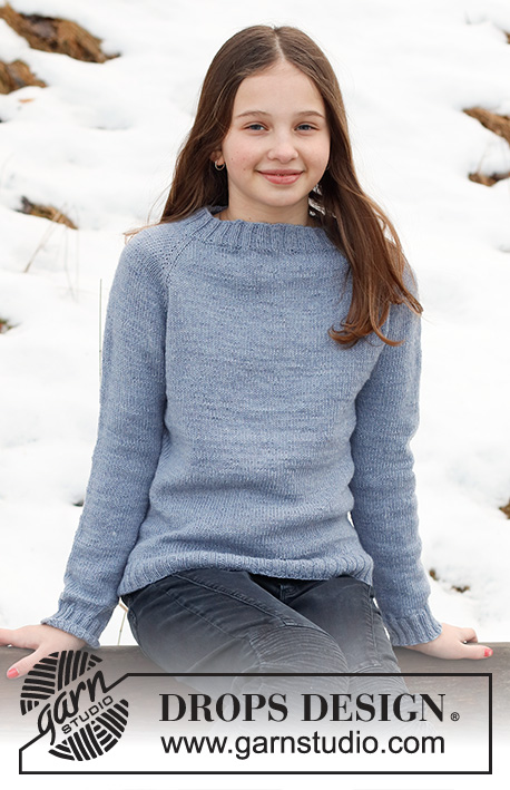 Blue Stream / DROPS Children 41-15 - Strikket genser til barn i DROPS BabyMerino. Arbeidet strikkes ovenfra og ned med raglan. Størrelse 2-12 år.