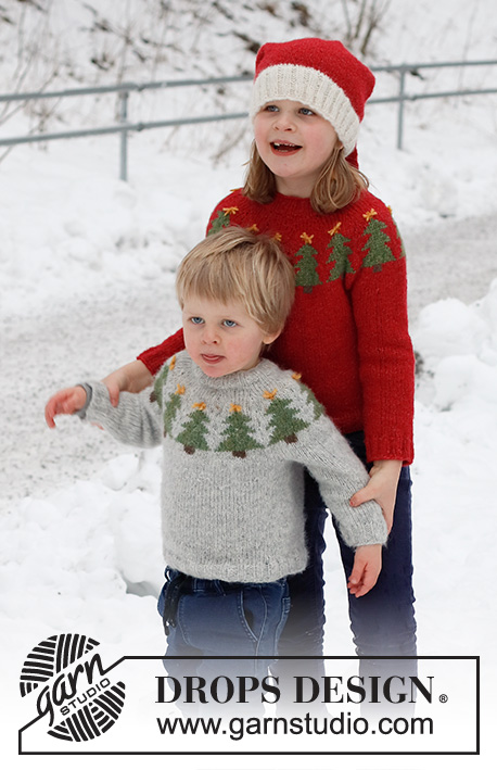 Merry Trees / DROPS Children 41-2 - Knitted sweater for children in DROPS Air. The sweater is worked top down with round yoke and Christmas tree pattern. Sizes 2 - 14 years. Theme: Christmas.