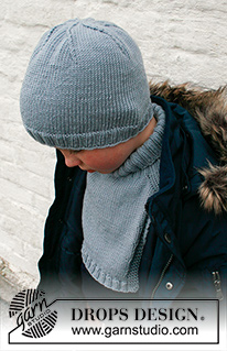 Mister Chill / DROPS Children 41-26 - Gebreide muts en halswarmer voor kinderen in DROPS Merino Extra Fine. Het werk wordt gebreid in tricotsteek met randen in boordsteek en meerderingen voor de zadelschouder. Maat 2 tot 12 jaar