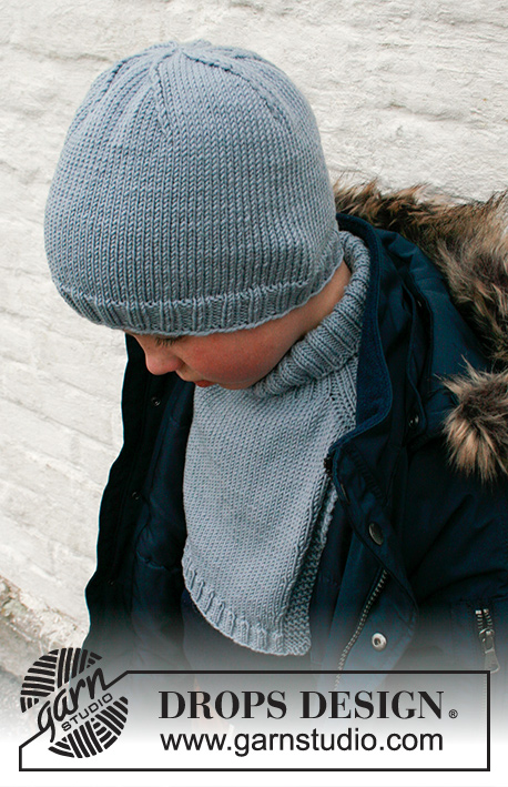 Mister Chill / DROPS Children 41-26 - Gebreide muts en halswarmer voor kinderen in DROPS Merino Extra Fine. Het werk wordt gebreid in tricotsteek met randen in boordsteek en meerderingen voor de zadelschouder. Maat 2 tot 12 jaar