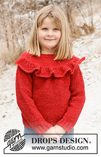 Red Hibiscus / DROPS Children 41-5 - Strikket genser til barn i DROPS Air. Arbeidet strikkes ovenfra og ned med rundfelling og rysje. Størrelse 3 – 12 år.
