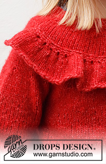 Red Hibiscus / DROPS Children 41-5 - Strikket genser til barn i DROPS Air. Arbeidet strikkes ovenfra og ned med rundfelling og rysje. Størrelse 3 – 12 år.