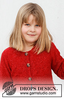 Red Hibiscus Jacket / DROPS Children 41-6 - Knitted jacket for children in DROPS Air. The piece is worked top down with round yoke. Sizes 3 – 12 years.