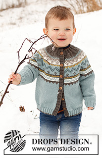 Edge of the Woods Jacket / DROPS Children 41-7 - Strikket jakke til børn i DROPS Merino Extra Fine. Arbejdet strikkes oppefra og ned med rundt bærestykke og nordisk mønster. Størrelse 2 - 12 år