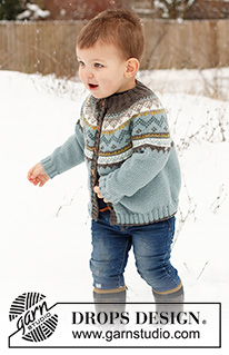 Edge of the Woods Jacket / DROPS Children 41-7 - Strikket jakke til børn i DROPS Merino Extra Fine. Arbejdet strikkes oppefra og ned med rundt bærestykke og nordisk mønster. Størrelse 2 - 12 år