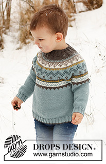 Edge of the Woods Jumper / DROPS Children 41-8 - Strikket genser til barn i DROPS Merino Extra Fine. Arbeidet strikkes ovenfra og ned med rundfelling og nordisk mønster. Størrelse 2 - 12 år.