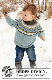 Edge of the Woods Jumper / DROPS Children 41-8 - Strikket genser til barn i DROPS Merino Extra Fine. Arbeidet strikkes ovenfra og ned med rundfelling og nordisk mønster. Størrelse 2 - 12 år.