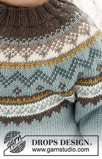 Edge of the Woods Jumper / DROPS Children 41-8 - Strikket genser til barn i DROPS Merino Extra Fine. Arbeidet strikkes ovenfra og ned med rundfelling og nordisk mønster. Størrelse 2 - 12 år.