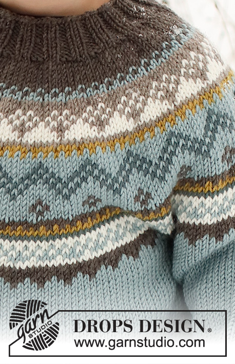 Edge of the Woods Jumper / DROPS Children 41-8 - Strikket genser til barn i DROPS Merino Extra Fine. Arbeidet strikkes ovenfra og ned med rundfelling og nordisk mønster. Størrelse 2 - 12 år.