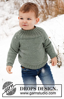 First Leaf / DROPS Children 41-9 - Stickad tröja till barn i DROPS BabyMerino. Arbetet stickas med resår och raglan, uppifrån och ner. Storlek 2 till 12 år.