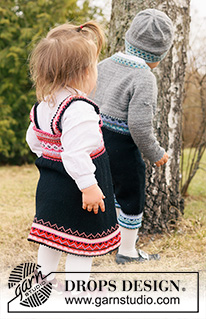 Hipp Hipp Hurra Dress / DROPS Children 44-1 - Strikket kjole / folkedragt til baby og børn i DROPS BabyMerino. Arbejdet strikkes oppefra og ned med nordisk mønster. Størrelse 6 mdr – 6 år.