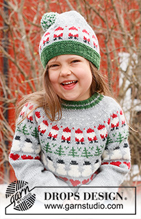 Christmas Time Sweater / DROPS Children 44-14 - Stickad tröja till barn i DROPS Karisma. Arbetet stickas uppifrån och ner med runt ok och flerfärgat mönster med tomte, gran och hjärta. Storlek 2 – 14 år. Tema: Jul.