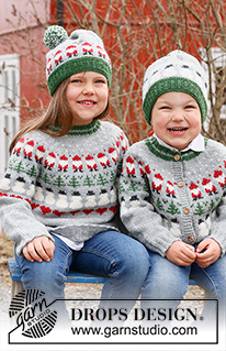 Christmas Time Sweater / DROPS Children 44-14 - Stickad tröja till barn i DROPS Karisma. Arbetet stickas uppifrån och ner med runt ok och flerfärgat mönster med tomte, gran och hjärta. Storlek 2 – 14 år. Tema: Jul.