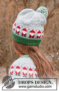 Santa Time Hat / DROPS Children 44-15 - Prjónuð húfa fyrir börn úr DROPS Karisma. Stykkið er prjónað neðan frá og upp í marglitu mynstri með jólasveinum. Stærð 2 – 14 ára. Þema: Jól.