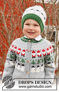 Christmas Time Cardigan / DROPS Children 44-17 - Gebreid vest voor kinderen in DROPS Karisma. Het werk wordt van boven naar beneden gebreid met ronde pas en gekleurde kerstman, kerstboom en sneeuwman patroon. Maten 2 – 14 jaar. Thema: Kerst.