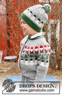 Christmas Time Cardigan / DROPS Children 44-17 - Gebreid vest voor kinderen in DROPS Karisma. Het werk wordt van boven naar beneden gebreid met ronde pas en gekleurde kerstman, kerstboom en sneeuwman patroon. Maten 2 – 14 jaar. Thema: Kerst.