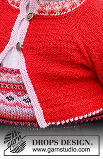 Hipp Hipp Hurra Jacket / DROPS Children 44-2 - Strikket kort jakke til baby og barn med raglan i DROPS BabyMerino. Arbeidet strikkes ovenfra og ned med nordisk mønster. Størrelse 6 mnd – 6 år.