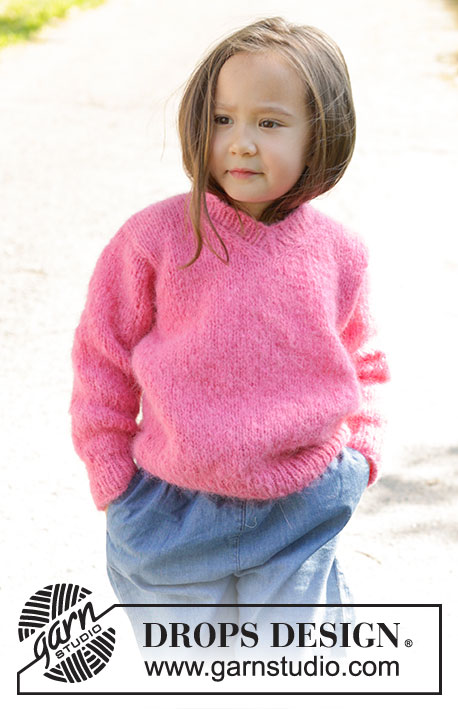 Sugarplum Fairy / DROPS Children 47-1 - Knitted jumper for children in DROPS Melody. The piece is worked from bottom up with stocking stitch and V-neck. Sizes 2 – 12 years.