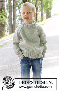 Sea Salt / DROPS Children 47-10 - Gebreide trui voor kinderen in DROPS Alaska. Het werk wordt van boven naar beneden gebreid met raglan en dubbele halsrand. Maten 2 – 12 jaar.