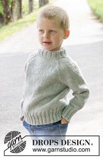 Sea Salt / DROPS Children 47-10 - Gebreide trui voor kinderen in DROPS Alaska. Het werk wordt van boven naar beneden gebreid met raglan en dubbele halsrand. Maten 2 – 12 jaar.